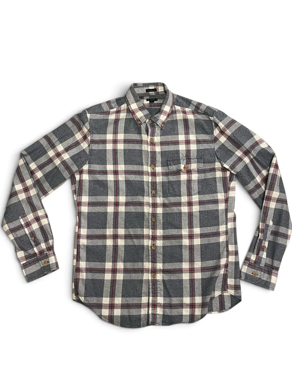Jcrew Men's Gray & White Plaid Flannel Shirt